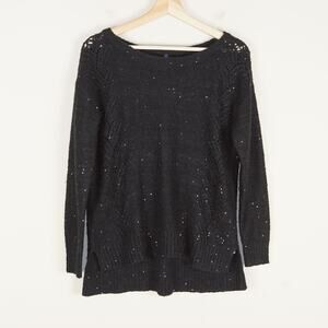 NYDJ Sequin Black Knit Tunic Pullover Sweater Womens Sz S